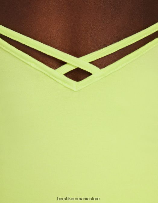 Bershka femei rochie mini cu bretele cu latura strânsă lămâie verde Z86D4075 îmbrăcăminte