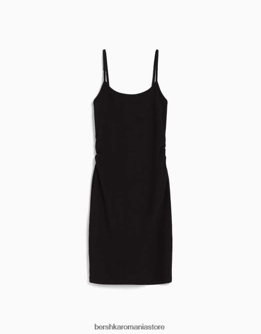 Bershka femei rochie mini cu bretele cu latura strânsă negru Z86D4071 îmbrăcăminte