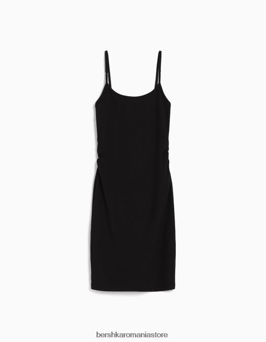 Bershka femei rochie mini cu bretele cu latura strânsă negru Z86D4074 îmbrăcăminte