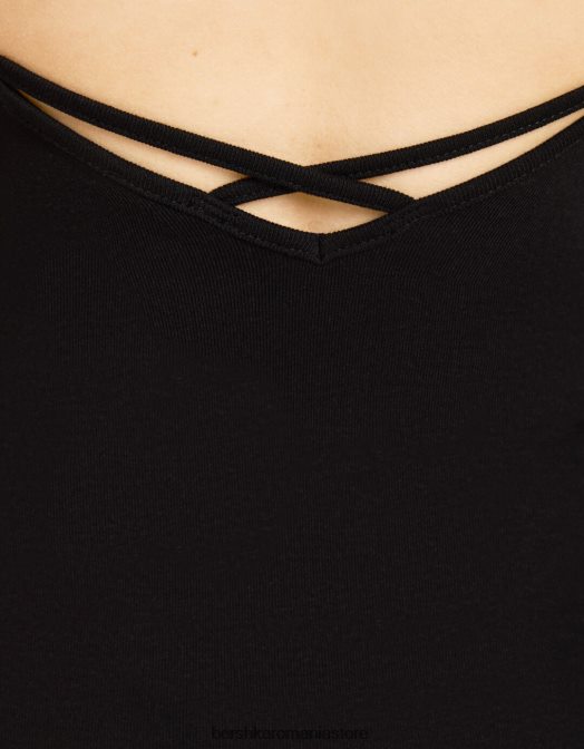 Bershka femei rochie mini cu bretele cu latura strânsă negru Z86D4074 îmbrăcăminte