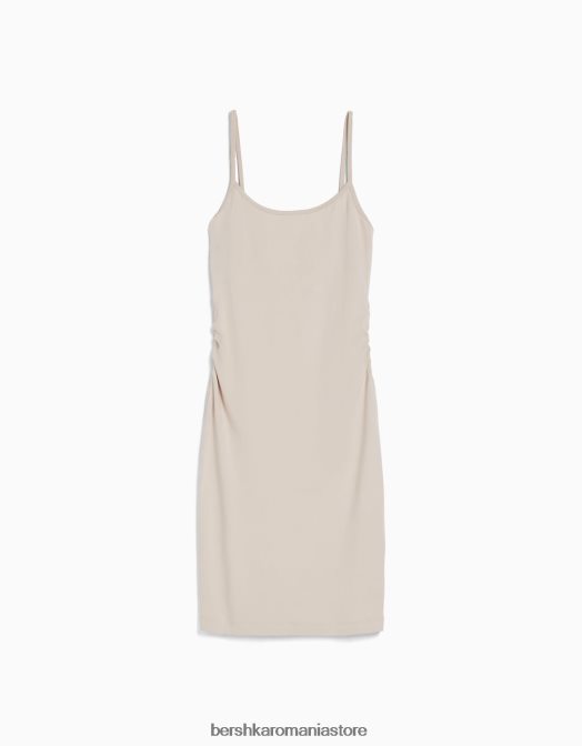 Bershka femei rochie mini cu bretele cu latura strânsă nisip Z86D4073 îmbrăcăminte