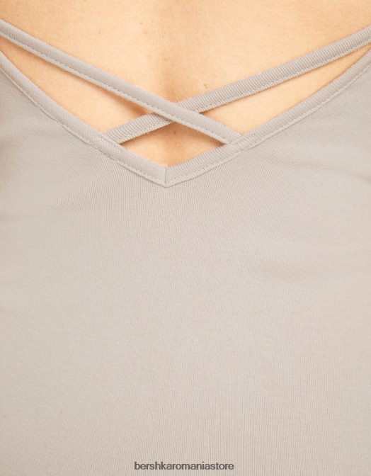 Bershka femei rochie mini cu bretele cu latura strânsă nisip Z86D4073 îmbrăcăminte