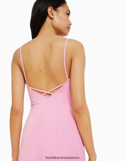 Bershka femei rochie mini cu bretele cu latura strânsă roz Z86D150 îmbrăcăminte