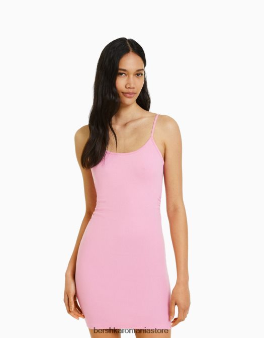 Bershka femei rochie mini cu bretele cu latura strânsă roz Z86D154 îmbrăcăminte