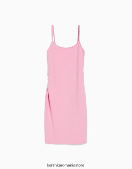 Bershka femei rochie mini cu bretele cu latura strânsă roz Z86D154 îmbrăcăminte