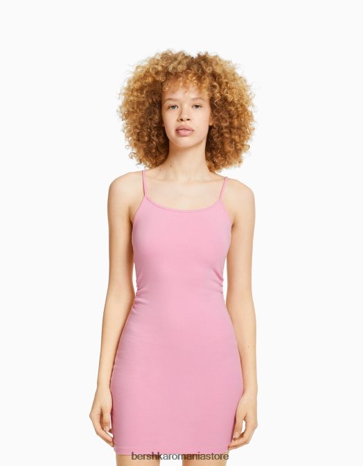 Bershka femei rochie mini cu bretele cu latura strânsă roz Z86D4072 îmbrăcăminte