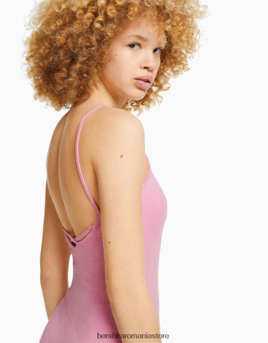 Bershka femei rochie mini cu bretele cu latura strânsă roz Z86D4072 îmbrăcăminte