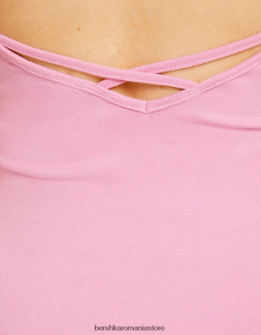 Bershka femei rochie mini cu bretele cu latura strânsă roz Z86D4072 îmbrăcăminte