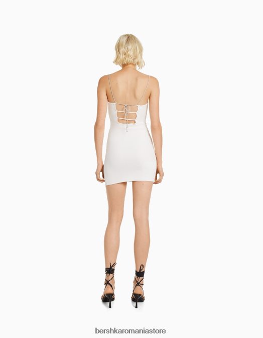 Bershka femei rochie mini cu bretele cu stras, cu siret in coasta cremă Z86D135 îmbrăcăminte