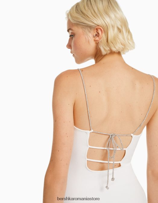 Bershka femei rochie mini cu bretele cu stras, cu siret in coasta cremă Z86D135 îmbrăcăminte