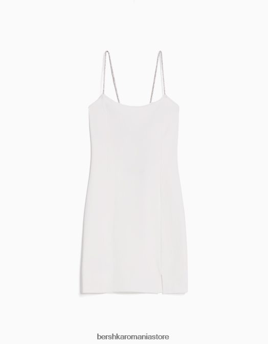 Bershka femei rochie mini cu bretele cu stras, cu siret in coasta cremă Z86D135 îmbrăcăminte