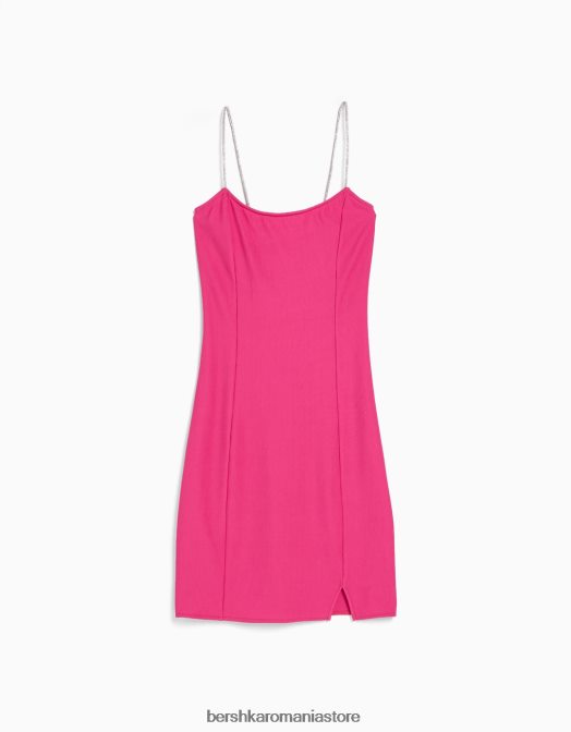 Bershka femei rochie mini cu bretele cu stras, cu siret in coasta roz Z86D134 îmbrăcăminte
