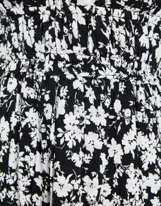 Bershka femei rochie mini cu bretele cu volane alb negru Z86D4089 îmbrăcăminte