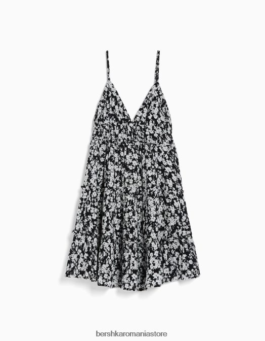 Bershka femei rochie mini cu bretele cu volane alb negru Z86D81 îmbrăcăminte