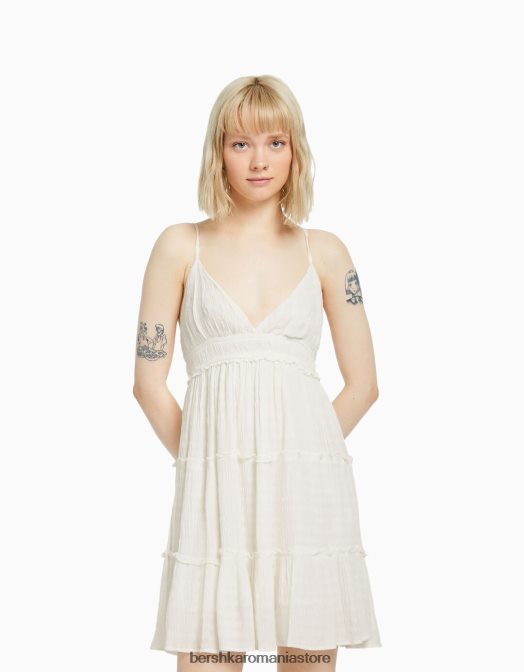 Bershka femei rochie mini cu bretele cu volane cremă Z86D4091 îmbrăcăminte