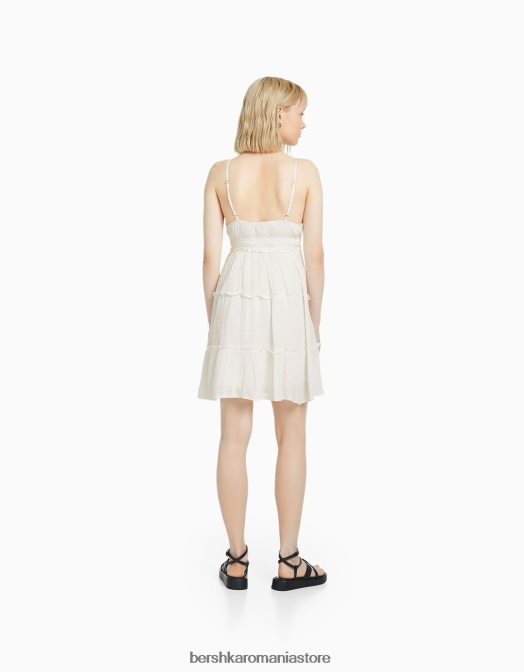 Bershka femei rochie mini cu bretele cu volane cremă Z86D4091 îmbrăcăminte