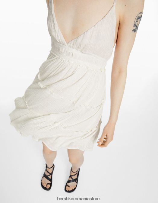 Bershka femei rochie mini cu bretele cu volane cremă Z86D4091 îmbrăcăminte