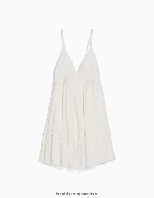 Bershka femei rochie mini cu bretele cu volane cremă Z86D4091 îmbrăcăminte