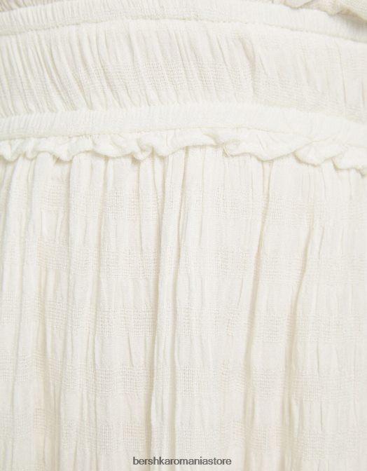 Bershka femei rochie mini cu bretele cu volane cremă Z86D4091 îmbrăcăminte