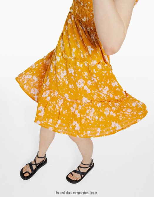 Bershka femei rochie mini cu bretele cu volane muştar Z86D4090 îmbrăcăminte