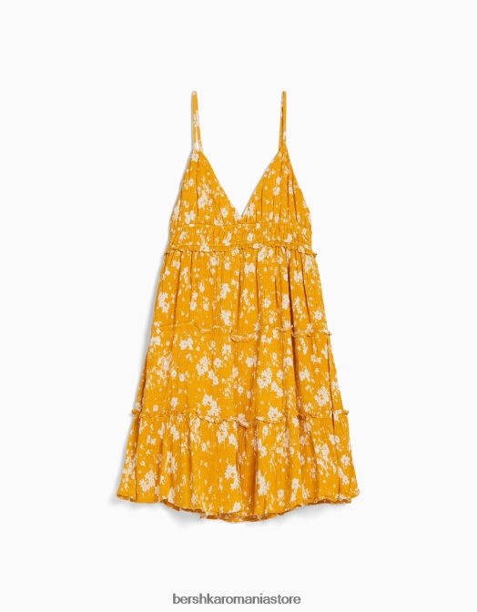 Bershka femei rochie mini cu bretele cu volane muştar Z86D4090 îmbrăcăminte