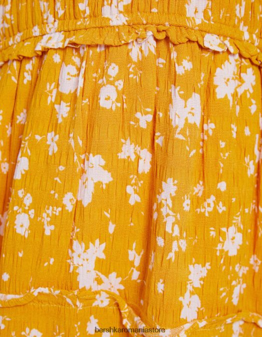 Bershka femei rochie mini cu bretele cu volane muştar Z86D4090 îmbrăcăminte