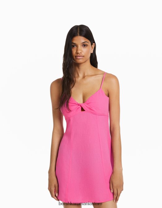 Bershka femei rochie mini cu bretele din amestec de in, cu nod fucsie Z86D72 îmbrăcăminte