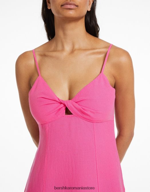 Bershka femei rochie mini cu bretele din amestec de in, cu nod fucsie Z86D72 îmbrăcăminte