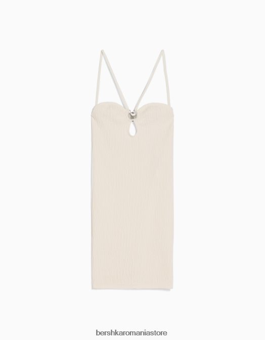 Bershka femei rochie mini cu bretele, fără cusături, cu detalii alb Z86D17 îmbrăcăminte