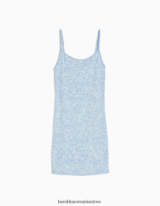 Bershka femei rochie mini cu bretele imprimate cu nervuri albastru Z86D12 îmbrăcăminte