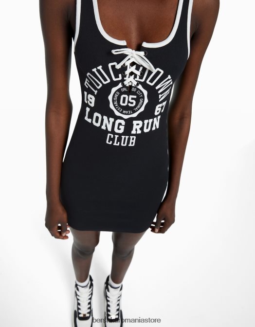 Bershka femei rochie mini cu bretele imprimate cu nervuri negru Z86D278 îmbrăcăminte