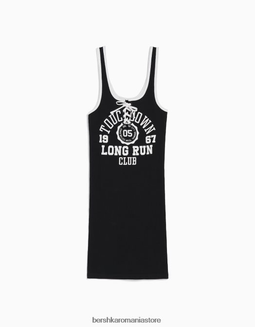 Bershka femei rochie mini cu bretele imprimate cu nervuri negru Z86D278 îmbrăcăminte