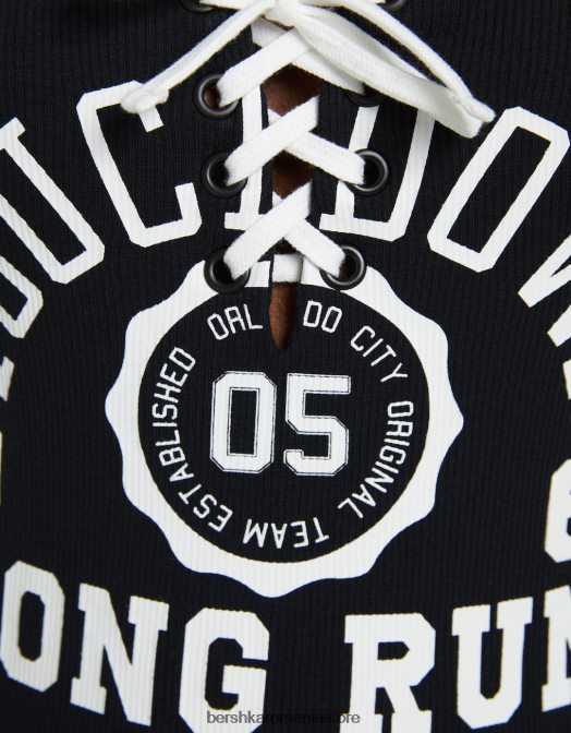 Bershka femei rochie mini cu bretele imprimate cu nervuri negru Z86D278 îmbrăcăminte