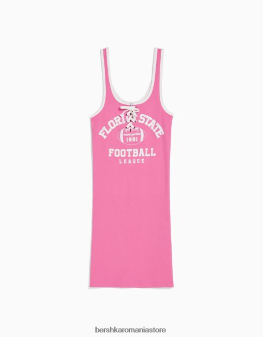 Bershka femei rochie mini cu bretele imprimate cu nervuri roz Z86D276 îmbrăcăminte