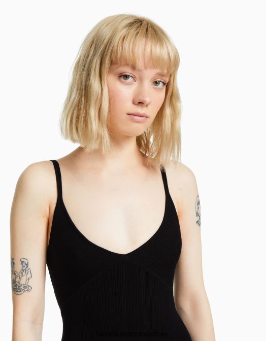 Bershka femei rochie mini cu bretele negru Z86D4094 îmbrăcăminte