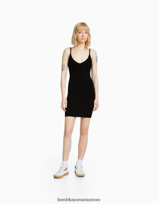 Bershka femei rochie mini cu bretele negru Z86D4094 îmbrăcăminte