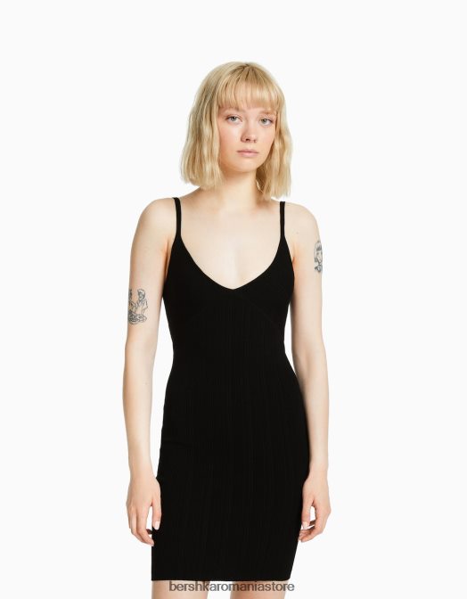 Bershka femei rochie mini cu bretele negru Z86D4096 îmbrăcăminte