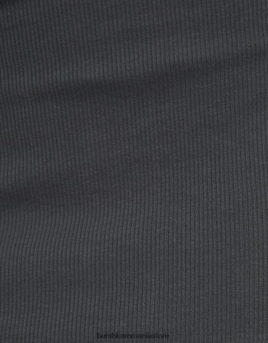 Bershka femei rochie mini cu coaste cu maneca lunga gri Z86D236 îmbrăcăminte