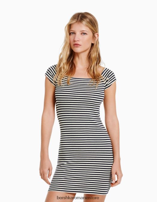 Bershka femei rochie mini cu decolteu bardot alb Z86D205 îmbrăcăminte