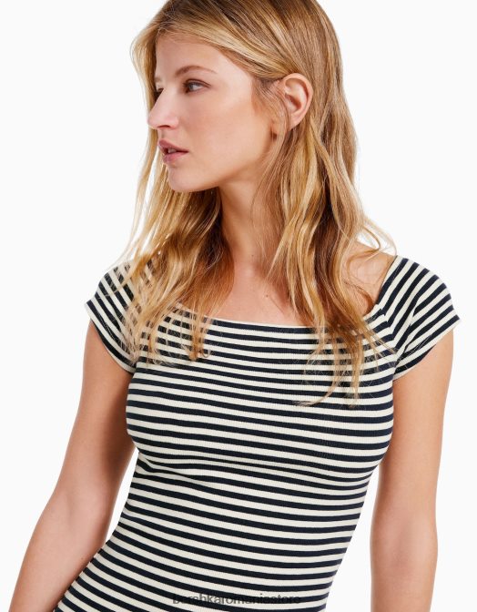 Bershka femei rochie mini cu decolteu bardot alb Z86D205 îmbrăcăminte