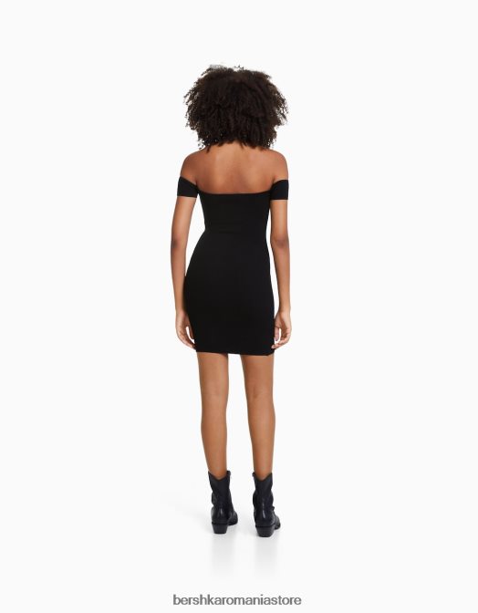 Bershka femei rochie mini cu decolteu corset negru Z86D208 îmbrăcăminte