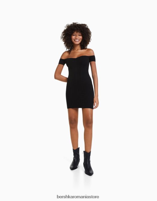 Bershka femei rochie mini cu decolteu corset negru Z86D208 îmbrăcăminte