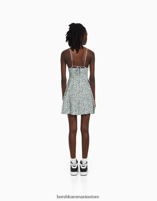 Bershka femei rochie mini cu decolteu cu imprimeu alb negru Z86D269 îmbrăcăminte