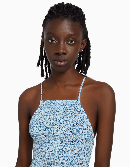 Bershka femei rochie mini cu decolteu cu imprimeu albastru Z86D270 îmbrăcăminte