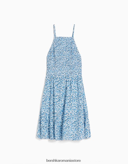 Bershka femei rochie mini cu decolteu cu imprimeu albastru Z86D270 îmbrăcăminte
