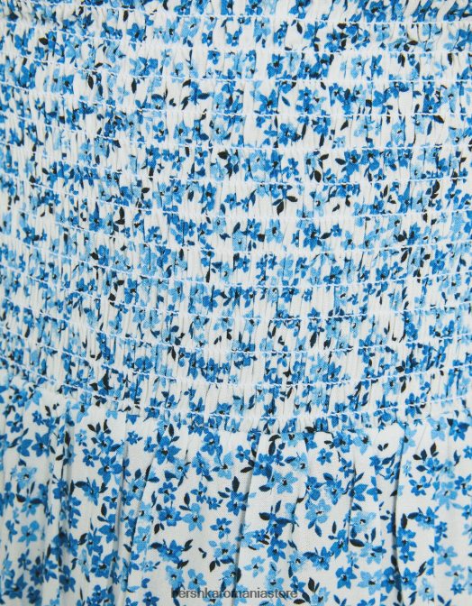 Bershka femei rochie mini cu decolteu cu imprimeu albastru Z86D270 îmbrăcăminte