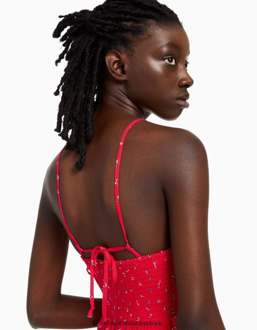 Bershka femei rochie mini cu decolteu cu imprimeu roșu Z86D271 îmbrăcăminte