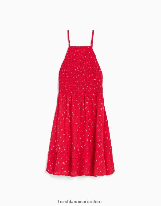 Bershka femei rochie mini cu decolteu cu imprimeu roșu Z86D271 îmbrăcăminte