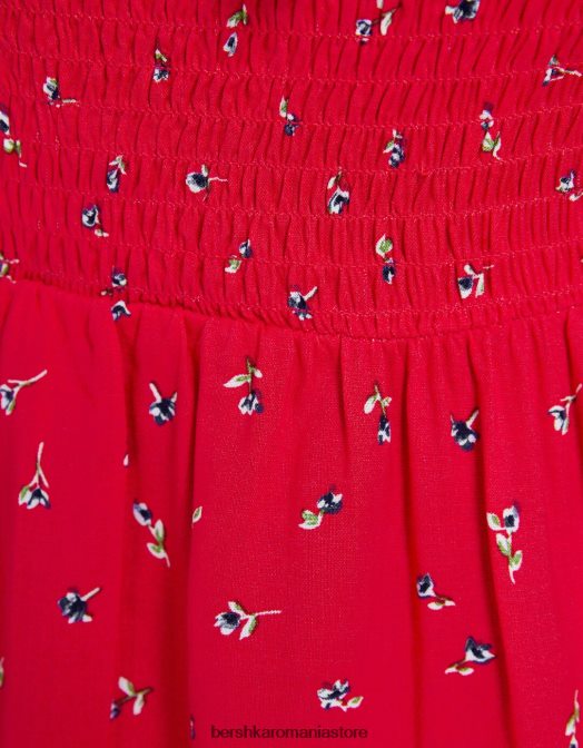 Bershka femei rochie mini cu decolteu cu imprimeu roșu Z86D271 îmbrăcăminte