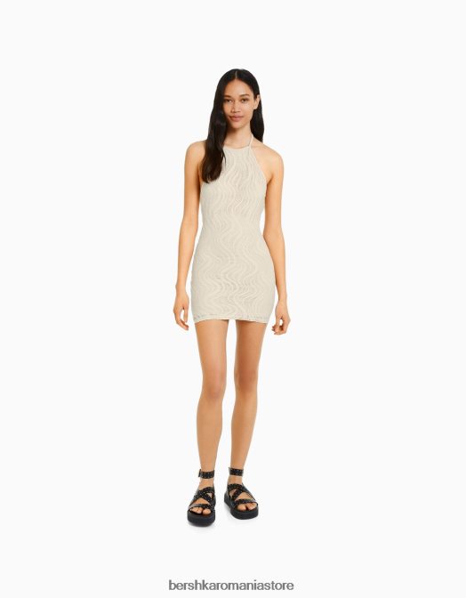 Bershka femei rochie mini cu decolteu din croșetat bej Z86D1931 îmbrăcăminte